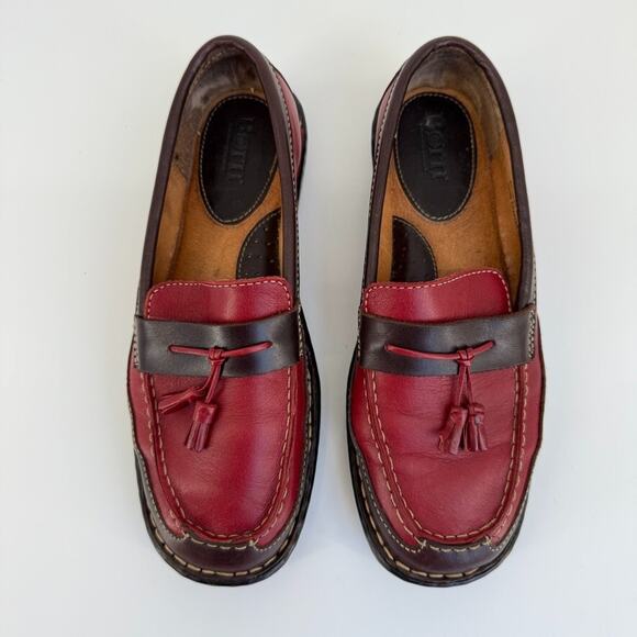 Born Womens Loafers Shoes 8 Red Brown Tassel Slip On Leather Retro - Picture 4 of 12